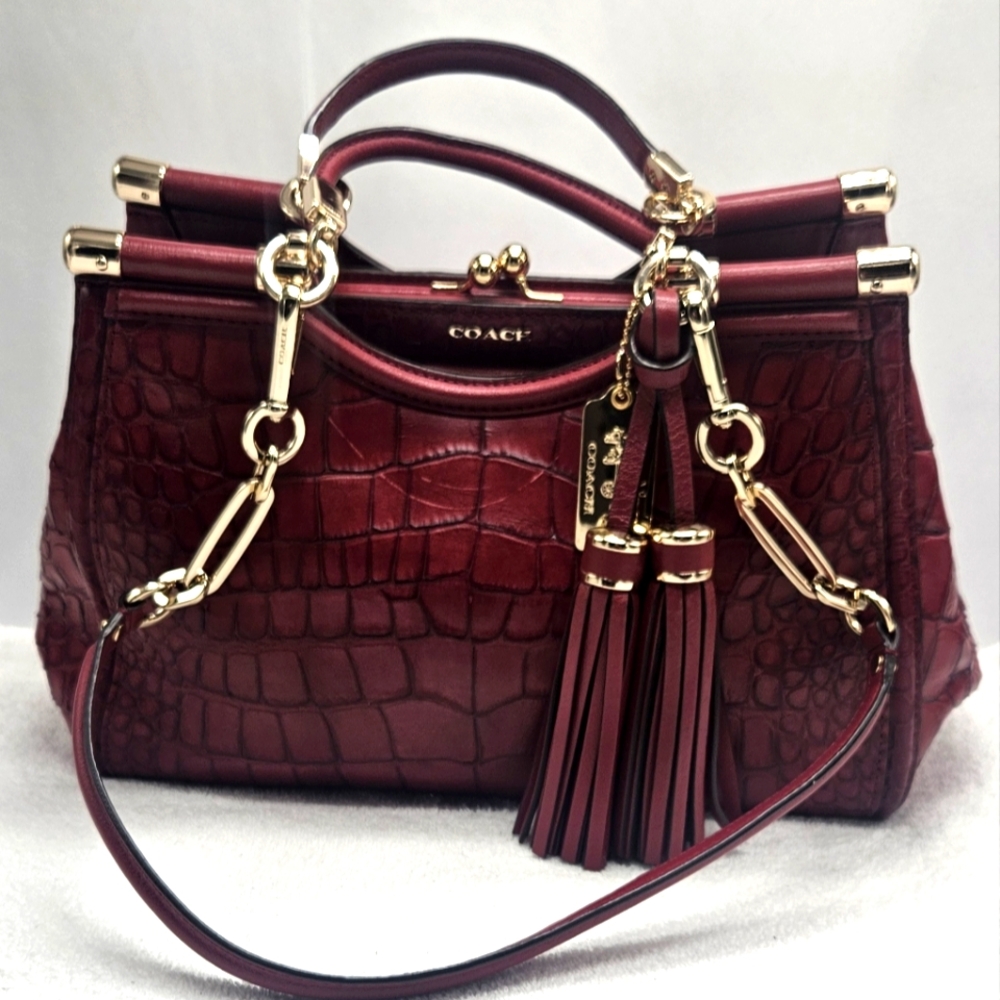 Coach Women's Red Croc-Embossed Leather Satchel